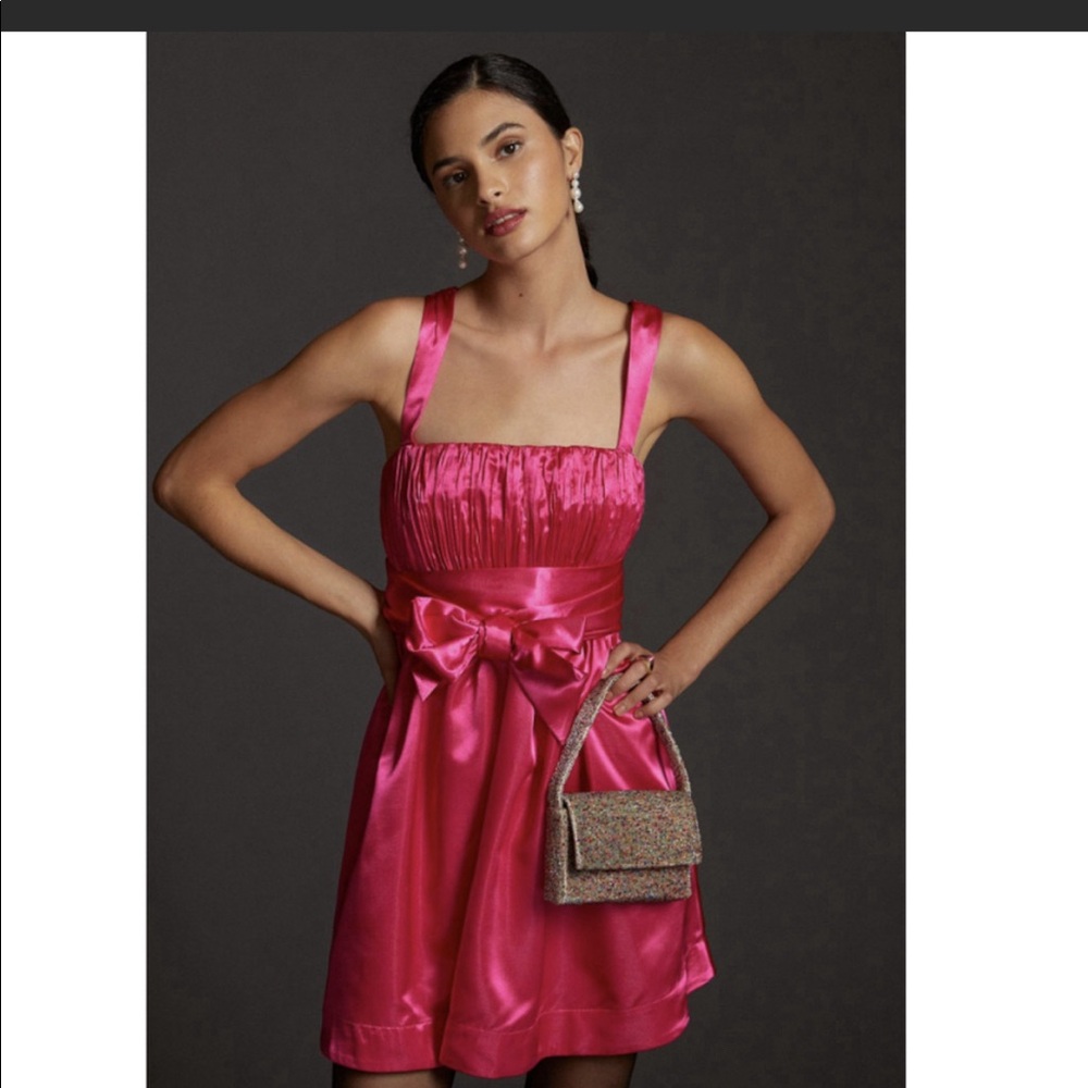 NWT, Maeve hot pink bow tie satin dress size 10